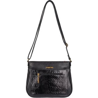 Bolsa feminina tiracolo de couro croco Maísa - Preto