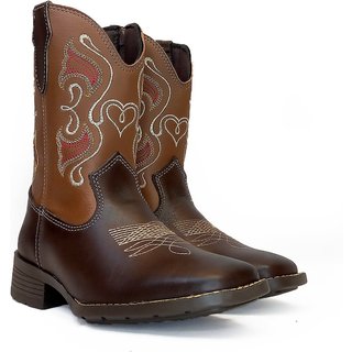 Bota Country Feminina em Couro Café Bordado Tribal Kapell
