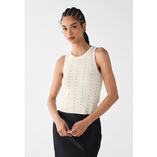 Regata Feminina Lez a Lez Canelada Aplicação Metálica Off-White