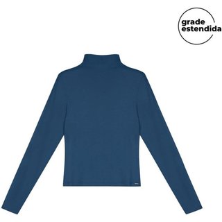 Blusa Feminina Gola Alta Básica Marialícia Azul