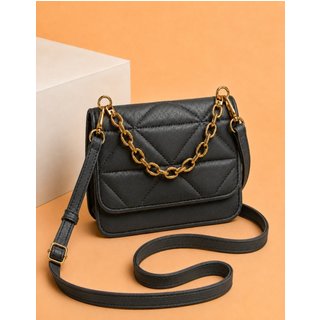 Bolsa Feminina Transversal Luxo Alça De Corrente Bordada Alça de Mão Preto