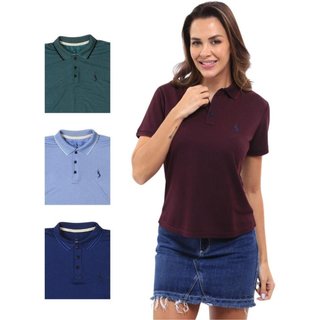 Camisa Polo Feminina Manga Curta Piquet Moderna Leve Kit 4