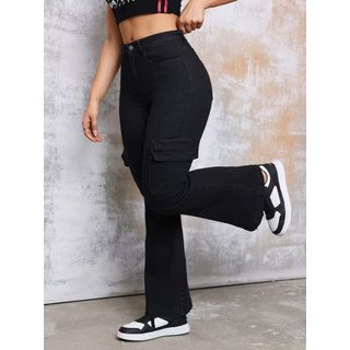 Calça Cargo Flare Avec Feminina Cintura Alta e Caimento Perfeito Cor Preta