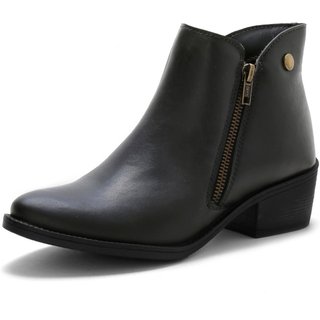 Bota Bredeni Feminina Cano Baixo Com Zíper Preto Sola Preta