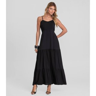 Vestido Longo Feminino De Alça Em Viscose Dianna Preto