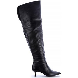 Bota de Couro Legítimo Over The Knee Kayla Preto Preto