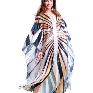 Vestido KAFTAN Longo Cetim Estampado EXCLUSIVO Animal Print Marrom