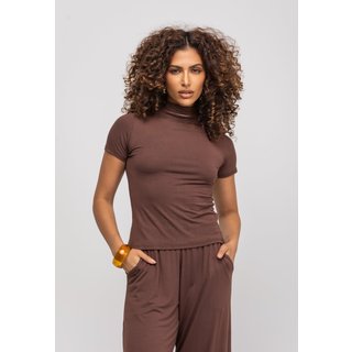 Blusa Gola Alta Manga Curta Malha Salvatore Fashion Marrom