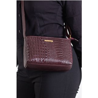 Bolsa pequena transversal de couro croco Iris - Marsala
