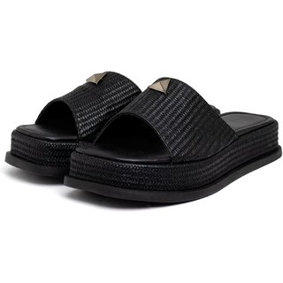 Tamanco Feminino Flatform Plataforma 23413 Rafia Preto
