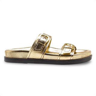 Sandália de Couro Democrata Papete Feminina Iris 633101 Dourado