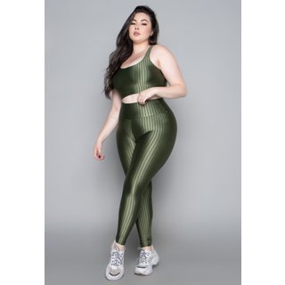 Conjunto Plus Size Fitness Vekyo Top e Calça New Zig Poliamida Alta Compressão 3D Verde