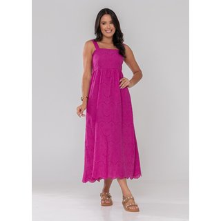 Vestido Aura Tuane Laise Bordado Sintonia Fúcsia