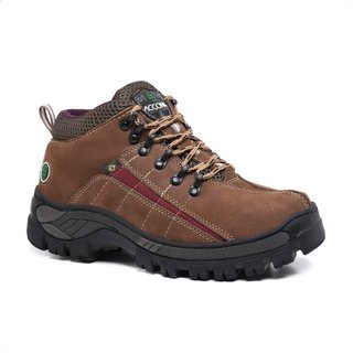 Coturno Adventure Feminino Em Couro Rato Com Detalhe Rosa 9000R