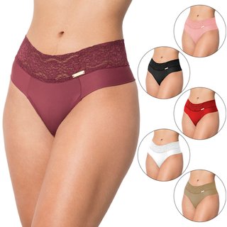 Kit 5 Calcinhas Tetê Variedades Poliamida Microfibra Moda Íntima Feminina Fio Duplo Toda Rendada Cós Alto Modelagem Perfeita Confortável