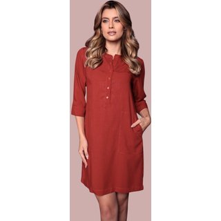 Vestido Chemise fechada Ícone Fashion manga 3/4 Tijolo
