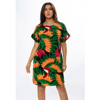Vestido Curto Cabanafree Viscose com Bolso Estampa Festa dos Tucanos