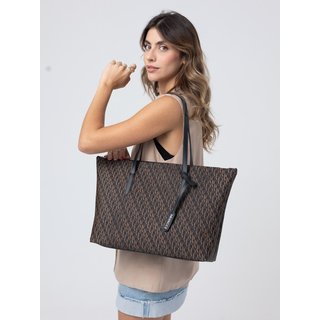 Bolsa de Ombro Grande Moncci Fechamento de zíper Monograma Caramelo