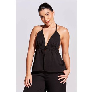 Blusa Feminina Letícia Vaz Amarração Frente Única Decote V Alfaiataria Preto