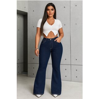 Calça Flare Feminina Sk Jeans casual e confortável ideal dia a dia Cor Azul Escura