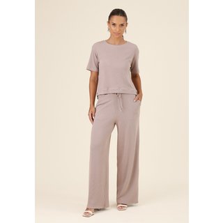 Calça Wide Leg Pop Me Malha Texturizada Bolso Cinza