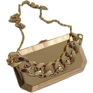 Bolsa Clutch de Festa Metalizada Retângular com Alças removíveis Micca Dourada