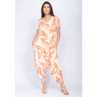 Macacão CabanaFree Saruel Malha Pantacourt Grumari com Manga Estampa Verde Selvagem Laranja