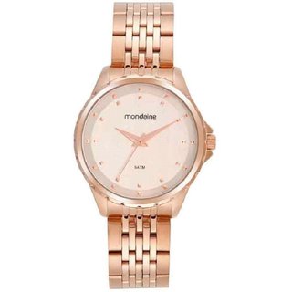 Relógio Feminino Rose Gold Rosa Redondo Aço Delicado Mondaine