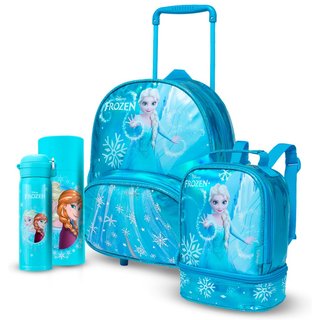 Infantil - Kit Mochila Garrafa Lancheira Escolar Disney Rodinha Frozen
