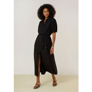 Vestido Maria Valentina Solto Gola Clássica Manga 7 Oitavos Longo Preto