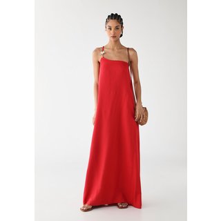 Vestido Longo Feminino CaCay Detalhe Coqueiro Dourado Vermelho