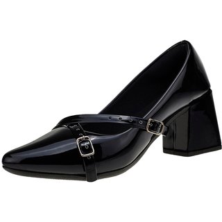 Scarpin Feminino Bico Fino Sapato Boneca Mary Jane Social Shekinah Tiras Fivela Preto