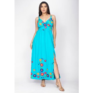 Vestido Longo Amazônia Vital Alça Estampa Alegria Bordada