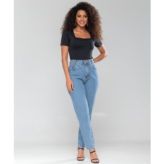 Calça Jeans Feminina Mom Alpha Street Wear Fashion e Confortavel Estilo Blogueira Azul Claro