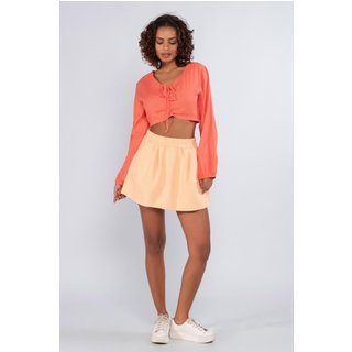 Cropped viscose manga longa busto franzido Laranja