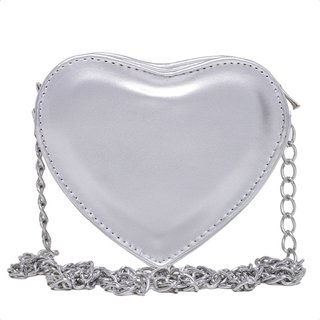 Bolsa Feminina Transversal De Coração alça Dourada Sch 8160 Prata