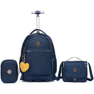 Kit Mochila Carrinho Juvenil Feminina Escolar Reforçada Estojo