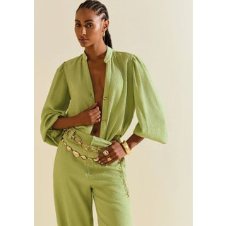 Camisa Morena Rosa Solta Gola Padre Manga Longa Alongada Verde