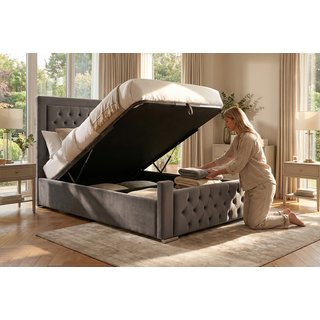 Velvet Hilton Bed with Premium Memory Sprung Mattress - Storage, Size & Colour Options | Wowcher