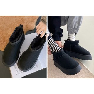 Unisex UK 4 / CHESTNUT: A pair of mini fleece lined ankle boots | Wowcher