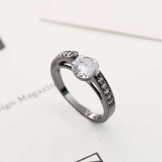 Black Gold-Plated Heart Solitaire Crystal Ring - Modern Statement Jewellery | Wowcher