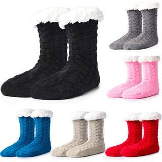 Women's Black Sherpa Fuzzy Slipper Socks - 7 Colours! | Wowcher