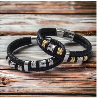 Men's Genuine Leather Adjustable Bracelet - Personalised, Hypoallergenic, 21.5cm, Stainless Steel Clasp | Wowcher
