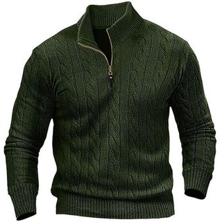Men's Cable Knit Quarter-Zip Sweater - Soft Knit, All-Season, Smart-Casual | Wowcher