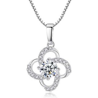 Swarovski Crystal Rhodium-Plated Pendant Necklace Set - Adjustable Silver Heart & Four-Leaf Clover Jewellery | Wowcher