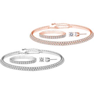 Swarovski Crystal Jewellery Tri-Set: Double Row Necklace, Bracelet & Earrings! | Wowcher