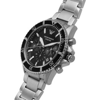 Emporio Armani AR11360 Men's Steel Grey Diver Chronograph Quartz Watch - 43mm Stainless Steel, Black Dial, 100m Water Resistant | Wowcher