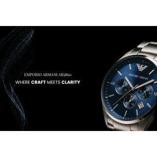 Emporio Armani AR5860 Men's Chronograph Quartz Watch - Silver Stainless Steel, Blue Dial, Water-Resistant | Wowcher