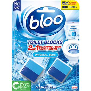 Blooo 2-in-1 Schiuma detergente Fresh Scent Original Blue Blocco per WC a cubo - 2 x 50 g