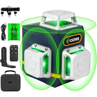 CIGMAN CM-701 3x360° Laser Level Self Leveling 3D Green Cross Line for Construction and Picture Hanging, Rechargeable battery, Remote Controller, Magnetic Rotating Stand Included 【EU Fast Delivery & Save $20 Off with Exclusive Code】